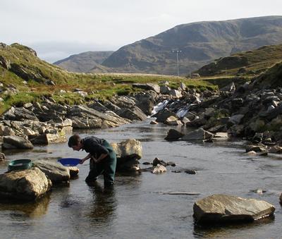 Dr Chris Standish panning for gold in Ireland.